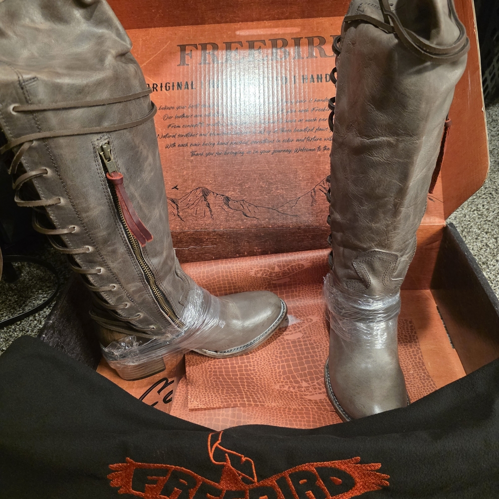 Freebird Taupe Leather Lace-Up Boots